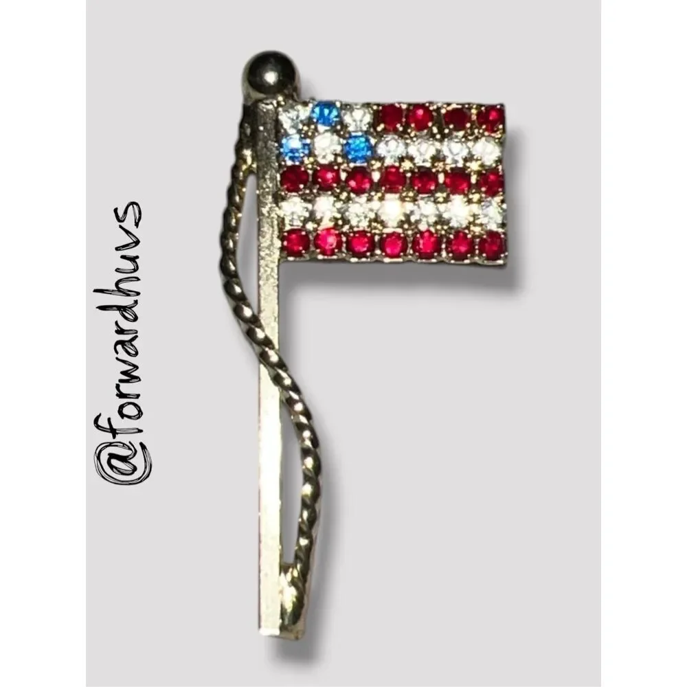 American Flag Brooch with Rhinestones